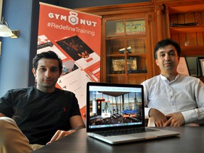 Hassaan Ahmed (left) and Cyrus Nambakhsh, founders of Gymnut, in London Ont. May 21, 2015. CHRIS MONTANINI\LONDONER\POSTMEDIA NETWORK