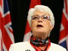 Education Minister Liz Sandal introduces back-to-work legislation for striking Ontario secondary school teachers at Queen's Park on Monday May 25, 2015. (DAVE ABEL/Toronto Sun)