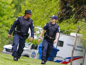 Toronto Police forensics on scene inside McCowan Park after a body was found Monday May 25, 2015. (Dave Thomas/Toronto Sun)