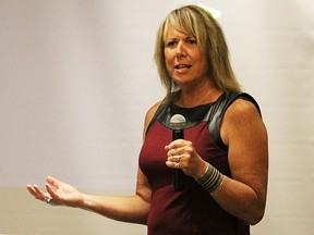 Stephanie Hyde with Sarnia-Lambton Rebound talks to Sarnia Rotarians Monday about the not-for-profit organization's programs for at-risk youth. Auditions for Rebound's expected September production of The Wizard of Oz are coming up in early June, she said.  (Tyler Kula/Sarnia Observer/Postmedia Network)