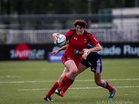Napanee's Britt Benn in action for Canada at a World Rugby Women's Seven Series game in Amsterdam on the weekend. Canada won the tournament and qualified for the 2016 Summer Olympics. (Rugby Canada)