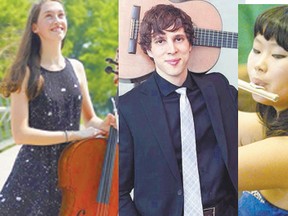 Kiwanis music festival stars, clockwise from left, Fiona Robson, Michael Pare and Joanne Chun play Centennial Hall Tuesday.