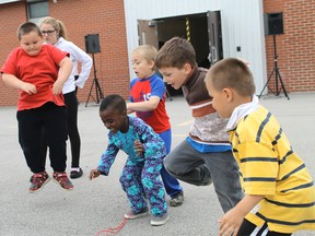 Members of Mrs. Bedard's Kindergarten class at Lansdowne Public School jump to raise money for heart and stroke research.
CARL HNATYSHYN/SARNIA THIS WEEK