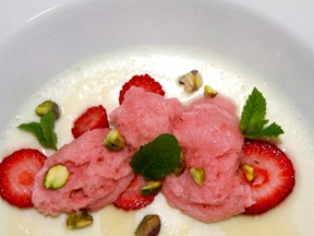 Honey Yogurt Panna Cotta with Strawberry Foam. Paul Shufelt