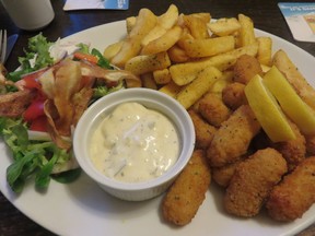 A typical English pub meal - breaded scampi and thick-cut chips. Graham Hicks photo