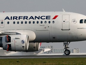 An Air France aircraft  taxies to the runway at the Charles-de-Gaulle airport, near Paris April 8, 2015. Air France will cancel 40 percent of medium-haul flights on Wednesday due to an air traffic controllers' strike, the domestic French network of Air France-KLM said on Tuesday.    REUTERS/Gonzalo Fuentes