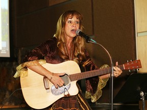 Helene Berthiaume performs at the launch of the 400th Festival Champlain at College Boreal in Sudbury, Ont. on Monday May 25, 2015. The festival, which is being held to celebrate the 400th anniversary of the francophone presence in Ontario, will be held at Bell Park on June 13 starting at 10 a.m. The event will feature musical and theatrical performances, historical recreations and the arrival of Samuel de Champlain with a group of Metis on Ramsey Lake. For more information, visit http://festivalchamplain.ca/en/. John Lappa/Sudbury Star/Postmedia Network