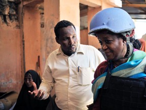 The Special Representative of the Secretary-General on Sexual Violence in Conflict, Zainab Bangura, visits the Mother and Child Health Center in Mogadishu, Somalia, April 2, 2013. (TOBIN JONES/AU UN IST/Reuters)