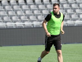 Ottawa Fury FC defender Colin Falvey trains at TD Place on Tuesday. (Chris Hofley/Ottawa Sun)