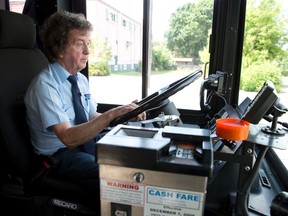 Driver Doug Gardiner, a 49-year London Transit veteran, is the first Ontario transit driver to go 45 years without a preventable accident. (CRAIG GLOVER, The London Free Press)