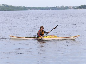 Lee Weitzel took advantage of the warm weather and went kayaking on Ramsey Lake in Sudbury, Ont. on Tuesday May 26, 2015. Weitzel starting kayaking 10 years ago. John Lappa/Sudbury Star/Postmedia Network