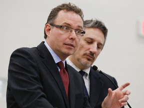 JASON MILLER/Intelligencer file photo
OLG's Tony Bitonti, left and Jake Pastore at Belleville city council in February 2014.