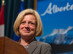 Alberta premier Rachel Notley speaks with media at the McDougall Centre in Calgary, Alta., on Wednesday, May 27, 2015. Notley's NDP government cabinet was sworn in the day before. Lyle Aspinall/Calgary Sun