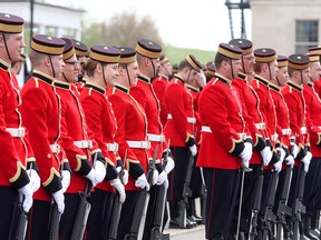 Graduating Royal Military College cadets stand at ease on the parade square during their commissioning parade in Kingston on Friday  May 15 2015. Ian MacAlpine /The Kingston Whig-Standard/Postmedia Network