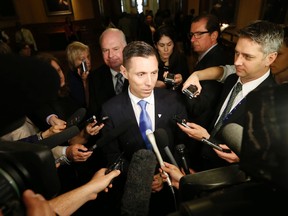 Ontario PC Leader Patrick Brown speaks to media in the lobby after question period at Queen's Park in Toronto Monday May 11, 2015. (Michael Peake/Toronto Sun)