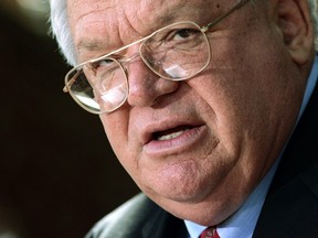 Former U.S. House of Representatives Speaker Dennis Hastert (R-IL) speaks during a news conference in Batavia, Illinois in this October 5, 2006 file photo. Hastert was indicted on May 28, 2015 on federal charges including making false statements to the FBI, the U.S. Attorney's Office in Chicago said.  REUTERS/John Gress/Files