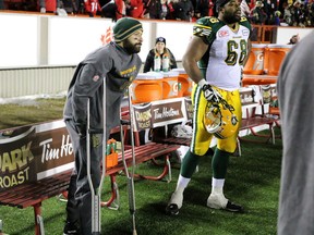 Mike Reilly, shown here on the sidelines after leaving the West division final last November in Calgary, says he's ready to go when camp starts rolling in Spruce Grove this weekend. (Mike Drew, Postmedia Network)