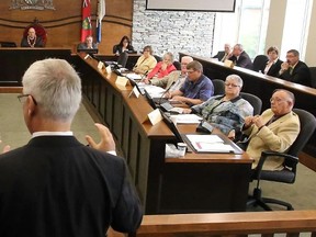 Luke Hendry/The Intelligencer
Ontario Medical Association president Dr. Mike Toth addresses Hastings County council in Belleville Thursday. He said recent provincial cuts will hurt patient care. "Make no mistake: there will be impacts," Toth said.