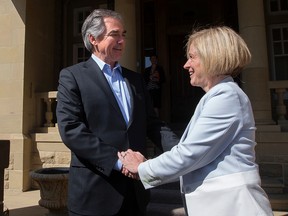 Outgoing premier Jim Prentice and new Premier Rachel Notley. (EDMONTON SUN/File)