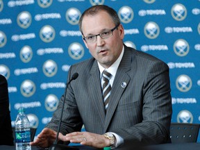 Buffalo Sabres head coach Dan Bylsma is introduced at a press conference at the First Niagara Center on May 28, 2015. (Kevin Hoffman/USA TODAY Sports)