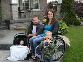 Rose Finlay, her husband Brandon, and their two kids in a photo Finlay posted to Facebook with her complaint about Sunwing`s handling of her vacation and specialized wheelchair. (Facebook photo)
