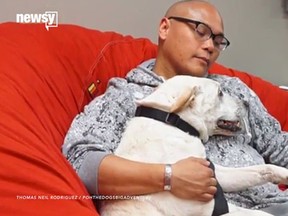 Poh the Dog and his owner Thomas Neil Rodriguez.
(Screenshot from Newsy video)