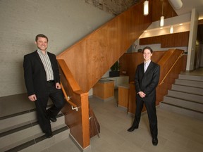 Paul Dugsin, left, and David Brebner of Magnus Associates have renovated the former Century Theatre into office space in London. Derek Ruttan/The London Free Press/Postmedia Network