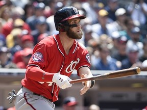 Bryce Harper of the Washington Nationals hits a triple during MLB play against the San Diego Padres at Petco Park May 17, 2015 in San Diego. (Denis Poroy/Getty Images/AFP)