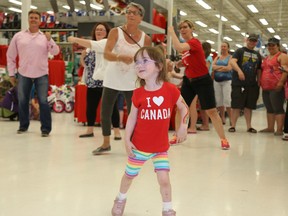 Avah Reid gets some exercise during one of the sessions held during the Canadian Tire Jumpstart event Saturday. Jason Miller/ The Intelligencer