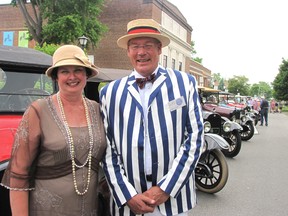 Nancy and Wes Thompson got into the spirit of the 100th birthday celebration of the Gray-Dort on Saturday. Fifteen of the historic automobiles were on display in front of the Chatham-Kent Museum, including a 1916 model, owned by the Thompsons.
(Blair Andrews/Chatham This Week