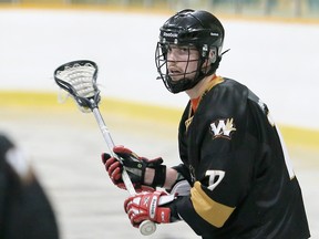 Wallaceburg Thrashers' Connor Smith plays against the St. Catharines Saints on Sunday at Wallaceburg Memorial Arena. (MARK MALONE/The Daily News)