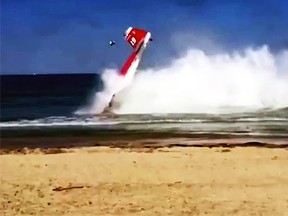 Luigi Wilmo Franceschetti survived a crash landing on a beach in the Italian coastal town of Tortoreto. (YouTube)