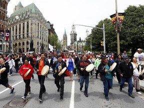 Drummers lead the Walk for Reconciliation in Ottawa, May 31, 2015. (CHRIS WATTIE/Reuters)