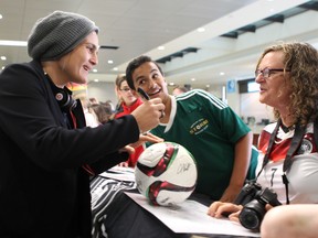 German goalkeeper Nadine Angerer arrives at Ottawa International Airport with the rest of the women's national team on Sunday, May 31 2015. (Chris Hofley/Ottawa Sun)