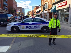 Ottawa Police have blocked off a big section off Ottawa's downtown for a serious emergency call. Yellow tape has been used to cordon off the intersection of Bank St. and MacLaren St. Police are preventing traffic from O'Connor St., on the east, from accessing the area. Cops on scene are telling pedestrians the area will be closed for at least an hour. ERROL MCGIHON/OTTAWA SUN