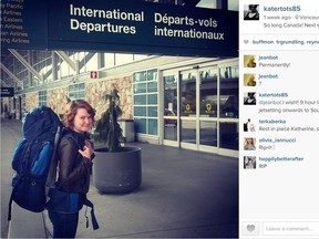 Kate Chappell, pictured leaving the Vancouver airport a week ago, was mauled to death by a lioness at a South African park on Monday. (Postmedia Network/Instagram)