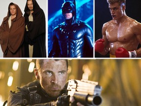 Clockwise from top: "Star Wars Episode I: The Phantom Menace, " "Batman & Robin,"  "Rocky IV," and "Terminator Salvation."