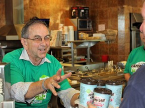 Samantha Reed/The Intelligencer
City councilor Garnet Thompson volunteers at the Bay View Mall’s Tim Hortons on Camp Day Wednesday morning in Belleville. All proceeds from coffee sales go to the Tim Horton Children’s Foundation.