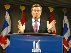 Toronto Mayor John Tory comments on the Toronto Police carding issue at a media briefing outside his office in Toronto City Hall on Wednesday June 3, 2015. (Michael Peake/Toronto Sun)