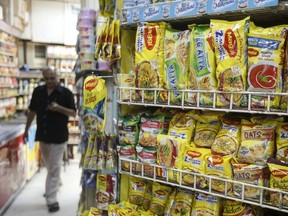 Packets of Nestle's Maggi instant noodles are seen on display at a grocery store in Mumbai, India, June 4, 2015. India's food minister on Wednesday ordered safety cheques on Nestle India's Maggi instant noodles after regional food inspectors said the test batches of the popular snack were found to contain dangerous levels of lead. (REUTERS/Shailesh Andrade)