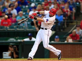 Rangers left fielder Josh Hamilton will be out of the lineup for a month with a left hamstring injury. (Kevin Jairaj/USA TODAY Sports)