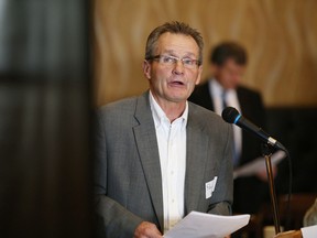 Paul Finlay, project manager of the Greater Sudbury Synergy Project, makes a point at a press conference in Sudbury on Thursday. John Lappa/The Sudbury Star