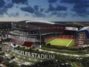 An artist's depiction provided by MANICA Architecture, is shown of the proposed football stadium on property in Carson, Calif., on Feb. 20, 2015. (Reuters/MANICA Architecture/Handout)