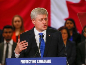 Prime Minister, Stephen Harper speaks at the Yorkdale Holiday Inn in Toronto, June 4, 2015. (DAVE THOMAS/Postmedia Network)