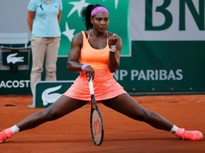 Serena Williams reacts during her semifinal match against Timea Bacsinszky at the French Open in Paris June 4, 2015.    (REUTERS/Jean-Paul Pelissier)