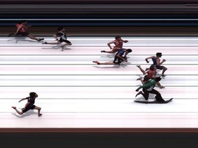 New computerized timing devices have perfected determining winners for races at the Laurentian Community Track. This is the finish from the junior boys 100-metre race at the SDSSAA track and field championships hosted two weeks ago.