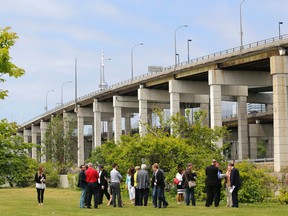Toronto city councillors and staff took a field trip to inspect the section of the Gardiner Expwy. at the mouth of the Don River on June 4, 2015. (Michael Peake/Toronto Sun)