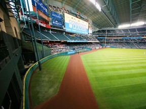 A general view of the grass mound in centre field during the MLB game between the Baltimore Orioles and Houston Astros at Minute Maid Park June 4, 2015 in Houston. (Scott Halleran/Getty Images/AFP)