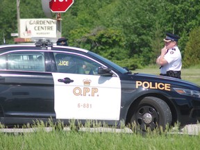 Oxford OPP Detachment Commander Tim Clark at the scene of a death investigation Tuesday morning near Ingersoll. (HEATHER RIVERS/WOODSTOCK SENTINEL-REVIEW)