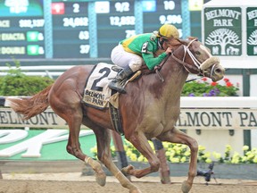 Madefromlucky pours it on down the stretch to capture the Peter Pan Stakes last month at Belmont Park. The chestnut colt enjoys the longer distances. (Coglianese/NYRA)